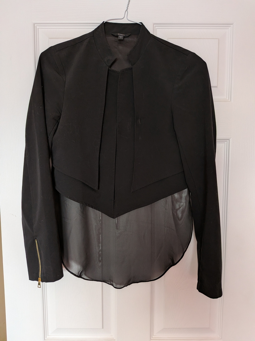 Guess Black Cropped Blazer with Sheer Back